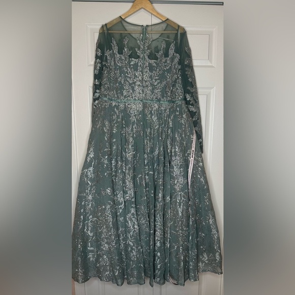 Mac Duggal Women's Embellished Bow Belt Illusion Long Sleeve A Line Dress 20337 - Picture 14 of 14